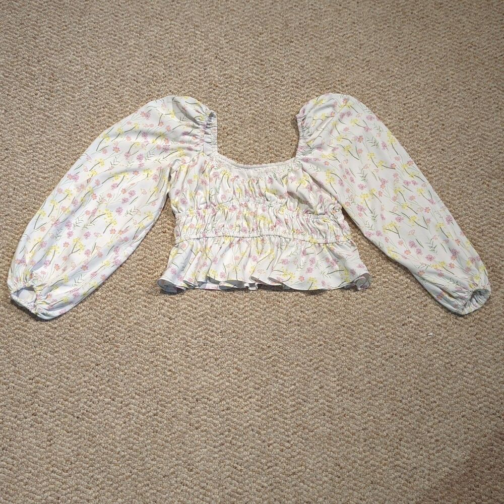 RedBerry Milkmaid Shirt Top Womens Small Floral Smocked Puff Sleeve Coquette